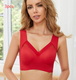 Receiving Breast Bra Without Steel Ring Ladies Vest Underwear (Option: Red-XL-3PCS)